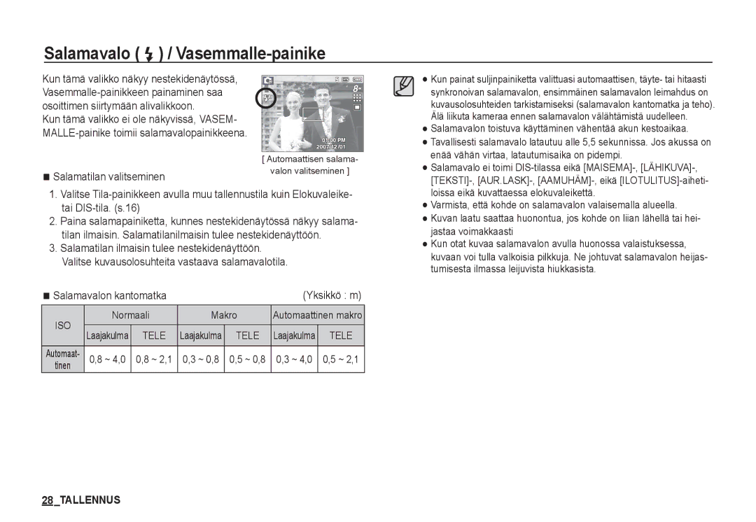 Samsung EC-S760ZUBA/E2, EC-S760ZPDA/E3, EC-S860ZSDA/E3 manual Salamavalo / Vasemmalle-painike, Salamatilan valitseminen 