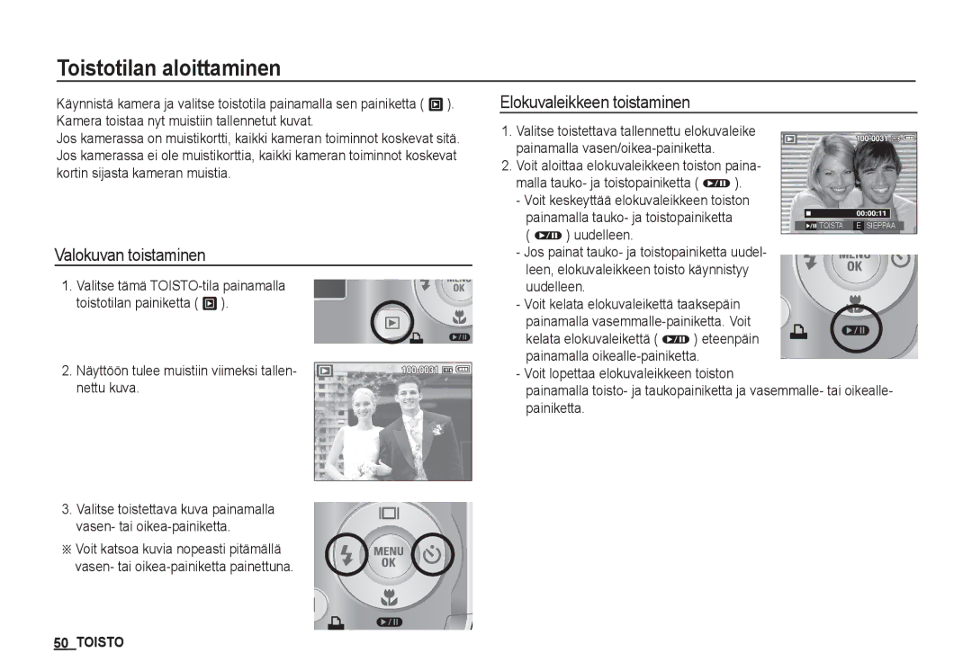 Samsung EC-S760ZPDA/E3, EC-S860ZSDA/E3 manual Toistotilan aloittaminen, Valokuvan toistaminen, Elokuvaleikkeen toistaminen 