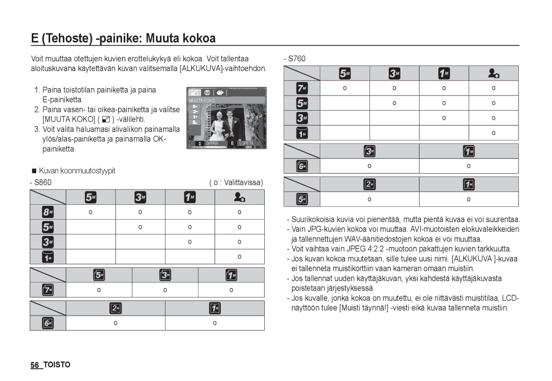 Samsung EC-S760ZBDA/E3 manual Tehoste -painike Muuta kokoa, S760 Paina toistotilan painiketta ja paina E-painiketta 