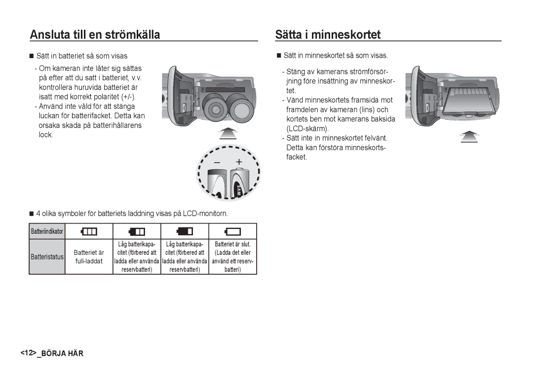 Samsung EC-S760ZPBA/E2, EC-S760ZPDA/E3, EC-S860ZSDA/E3, EC-S860ZPDA/E3 Sätta i minneskortet, Sätt in batteriet så som visas 