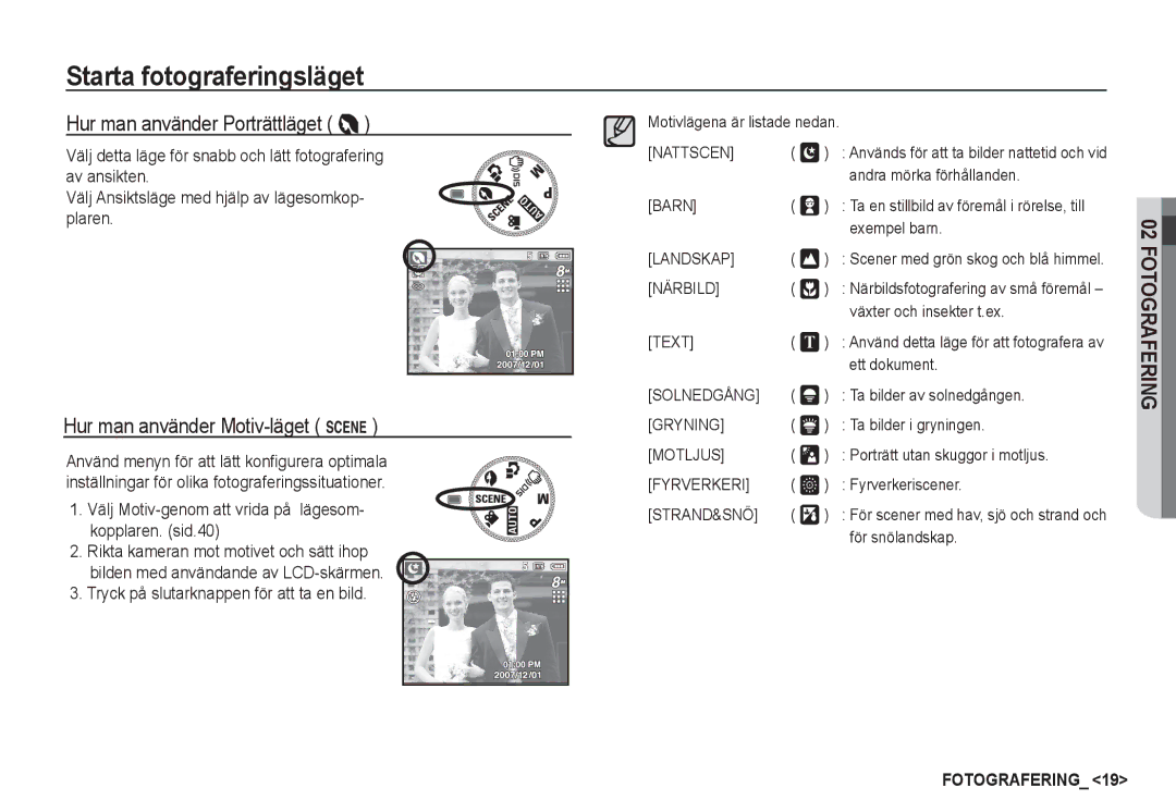 Samsung EC-S860ZBDA/E3 manual Hur man använder Porträttläget, Välj Motiv-genom att vrida på lägesom- kopplaren. sid.40 