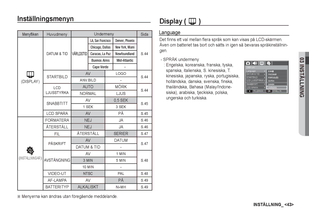 Samsung EC-S860ZUDA/E3, EC-S760ZPDA/E3 manual Display, Language, LA, San Francisco, Chicago, Dallas New York, Miami 