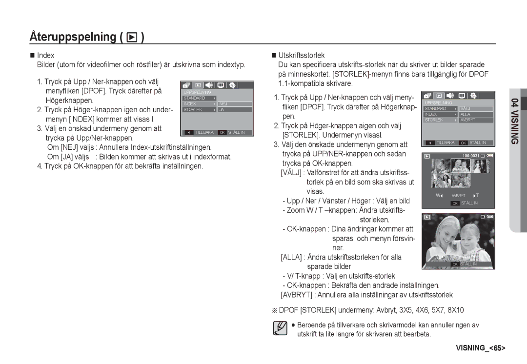 Samsung EC-S760ZBBA/E2 manual Menyn Index kommer att visas l, Pen, STORLEK. Undermenyn visasl, Visas, Storleken 