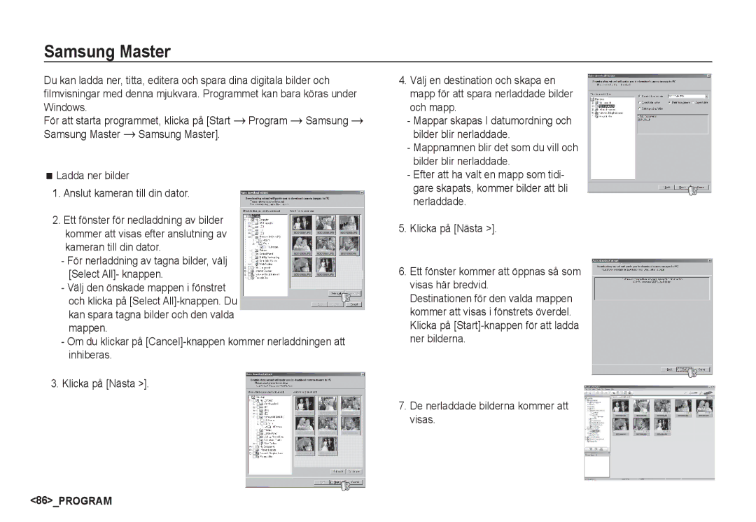 Samsung EC-S860ZPDA/E3, EC-S760ZPDA/E3, EC-S860ZSDA/E3 manual Samsung Master, De nerladdade bilderna kommer att visas 