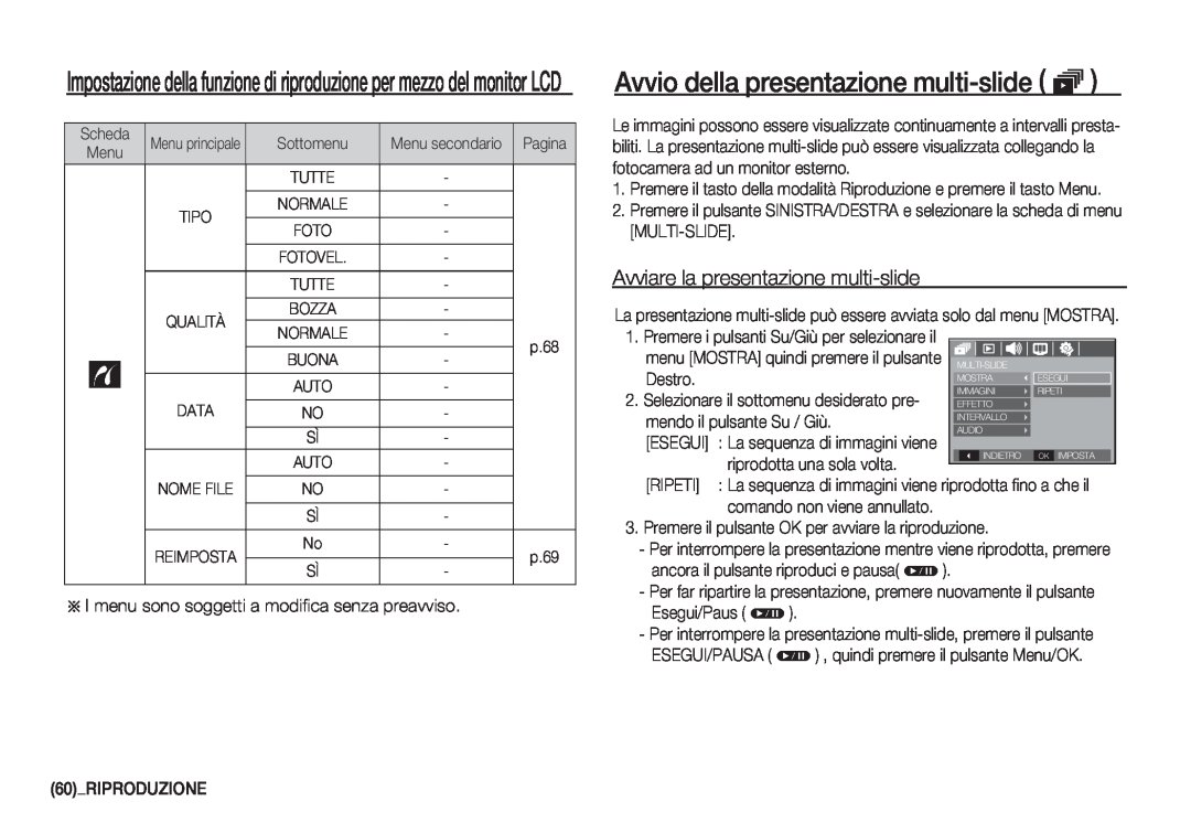 Samsung EC-S860ZUBB/E1, EC-S760ZPDA/E3 manual Avvio della presentazione multi-slide ❸, Avviare la presentazione multi-slide 