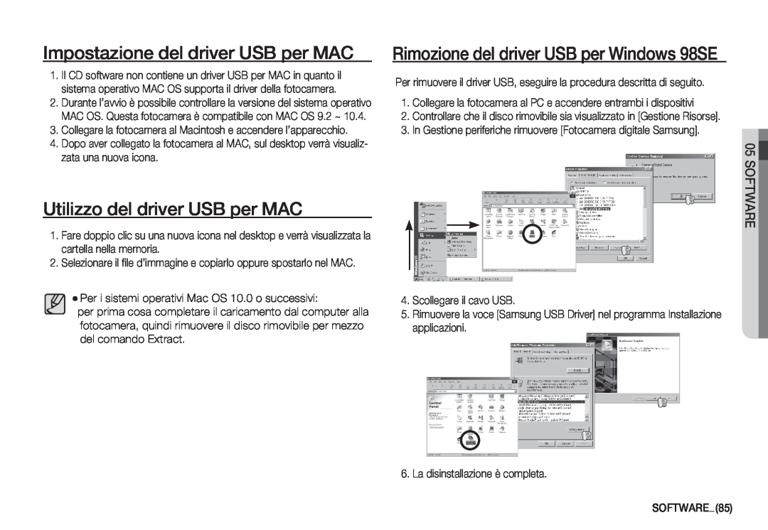 Samsung EC-S860ZPDA/E3, EC-S760ZPDA/E3 manual Impostazione del driver USB per MAC, Utilizzo del driver USB per MAC, Software 