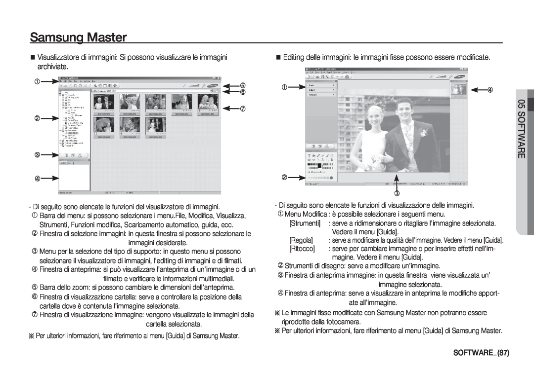 Samsung EC-S760ZUDA/E3 manual Samsung Master, Software, Editing delle immagini le immagini fisse possono essere modificate 