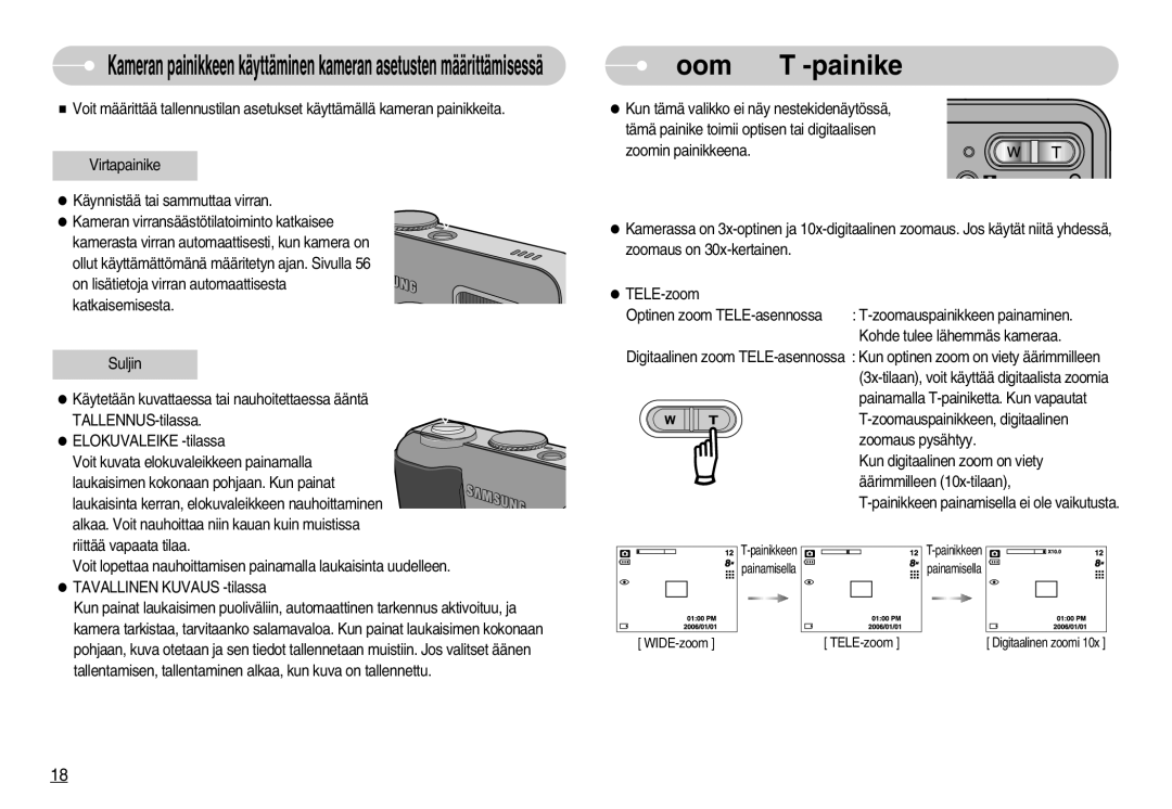 Samsung EC-S800ZBBA/E2 manual Zoom W/ T -painike 