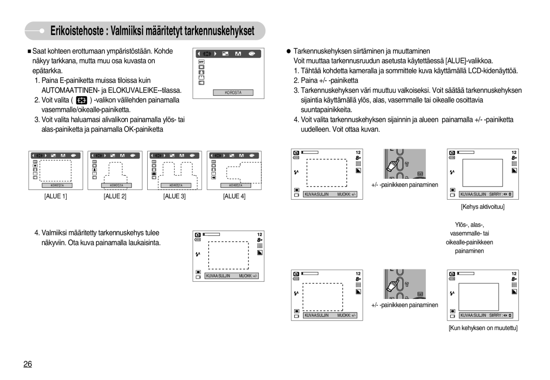 Samsung EC-S800ZBBA/E2 manual Erikoistehoste Valmiiksi määritetyt tarkennuskehykset 