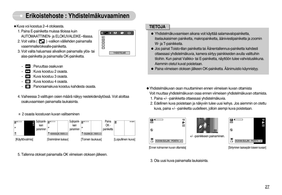 Samsung EC-S800ZBBA/E2 manual Erikoistehoste Yhdistelmäkuvaaminen 