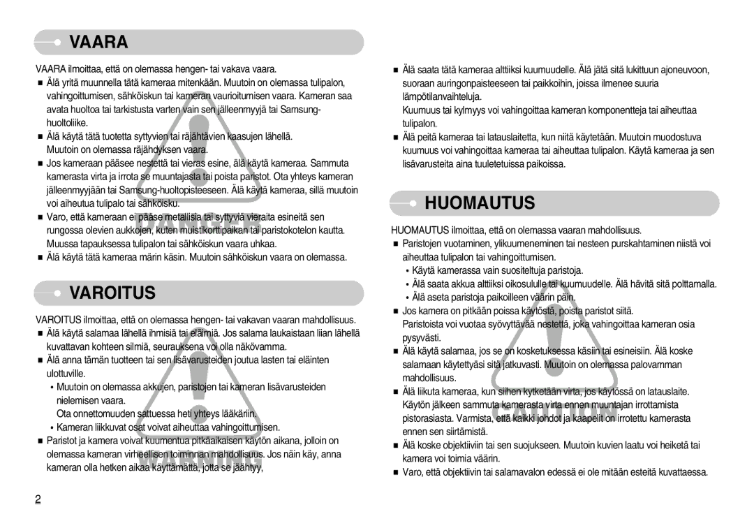 Samsung EC-S800ZBBA/E2 manual Vaara 