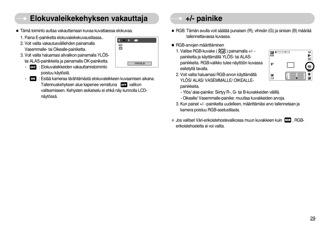 Samsung EC-S800ZBBA/E2 manual Elokuvaleikekehyksen vakauttaja, +/- painike 