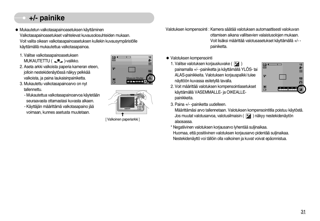 Samsung EC-S800ZBBA/E2 manual Valkoinen paperiarkki 