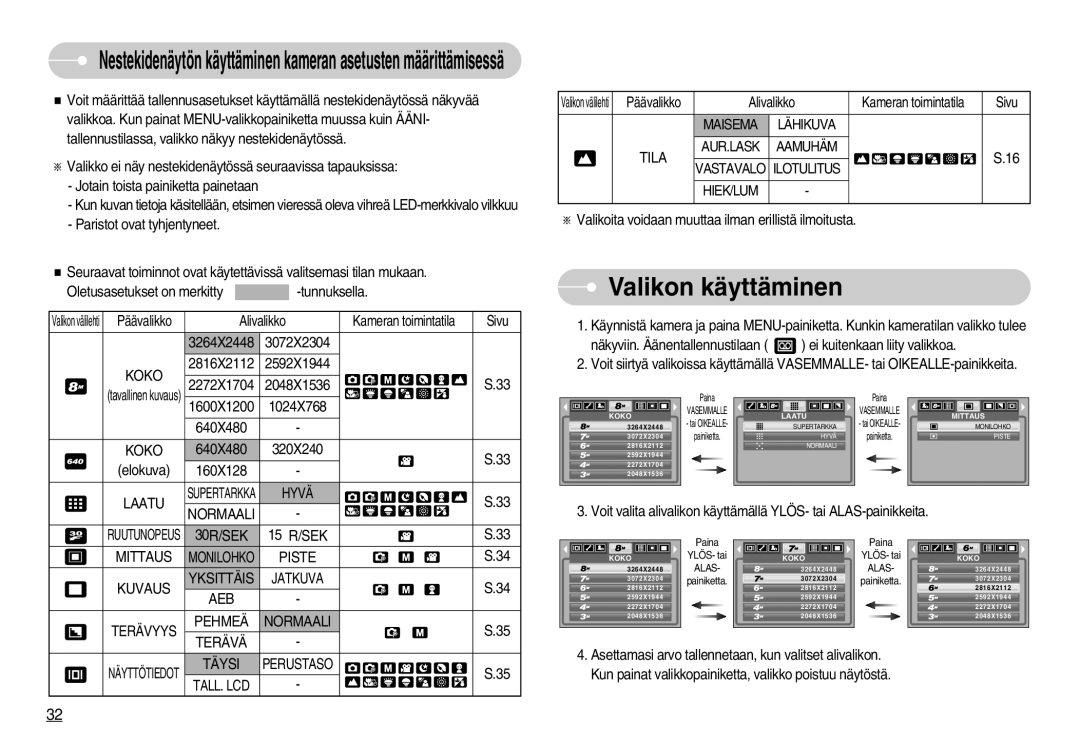 Samsung EC-S800ZBBA/E2 manual Valikon käyttäminen 