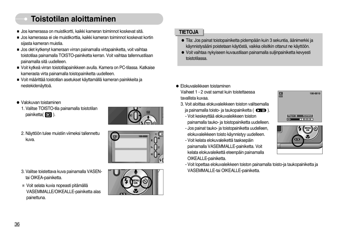 Samsung EC-S800ZBBA/E2 manual Toistotilan aloittaminen 