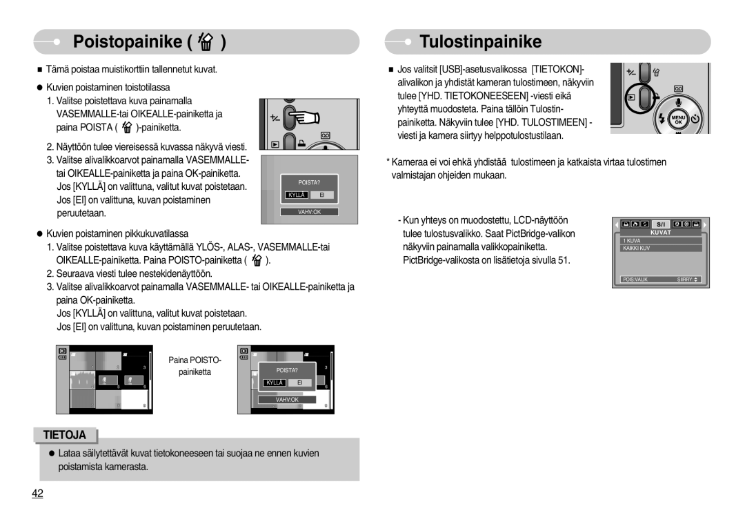 Samsung EC-S800ZBBA/E2 manual Poistopainike, Tulostinpainike 