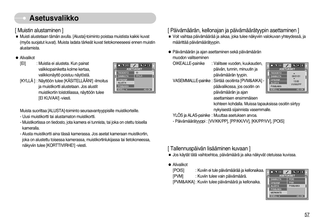 Samsung EC-S800ZBBA/E2 manual Muistin alustaminen 