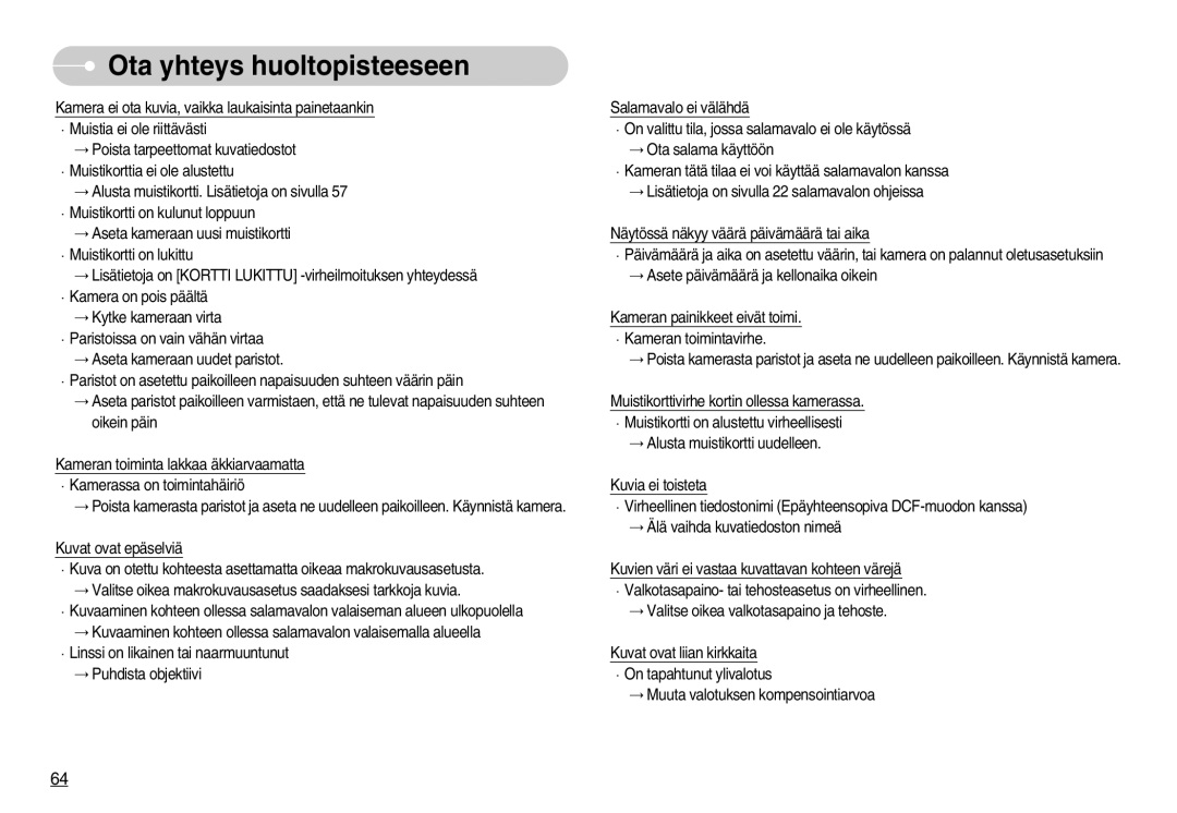 Samsung EC-S800ZBBA/E2 manual Ota yhteys huoltopisteeseen 