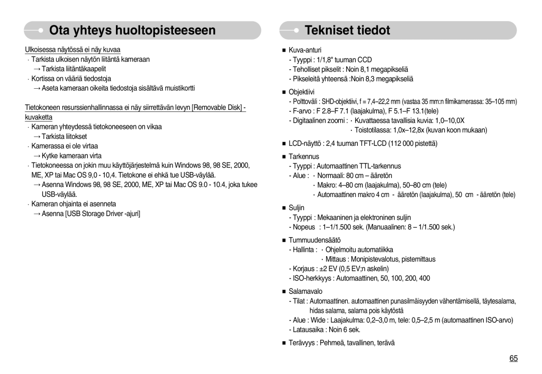 Samsung EC-S800ZBBA/E2 manual Tekniset tiedot 