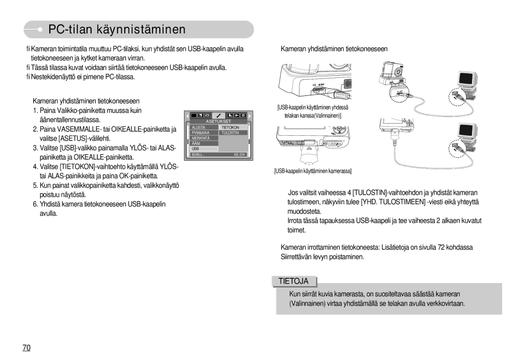 Samsung EC-S800ZBBA/E2 manual PC-tilan käynnistäminen 