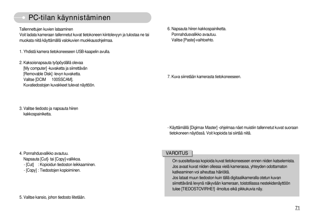 Samsung EC-S800ZBBA/E2 manual Varoitus 