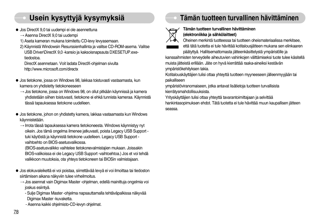 Samsung EC-S800ZBBA/E2 manual Tämän tuotteen turvallinen hävittäminen 