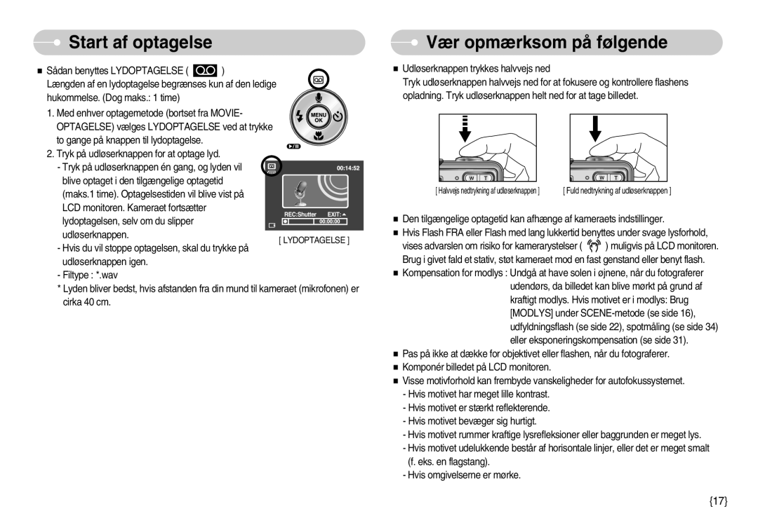 Samsung EC-S800ZBBA/E2 manual Vær opmærksom på følgende 