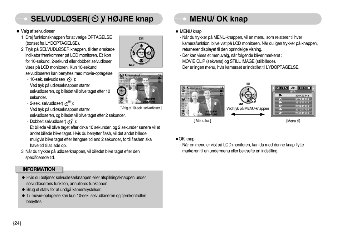 Samsung EC-S800ZBBA/E2 manual MENU/ OK knap, ·Dobbelt selvudløser 