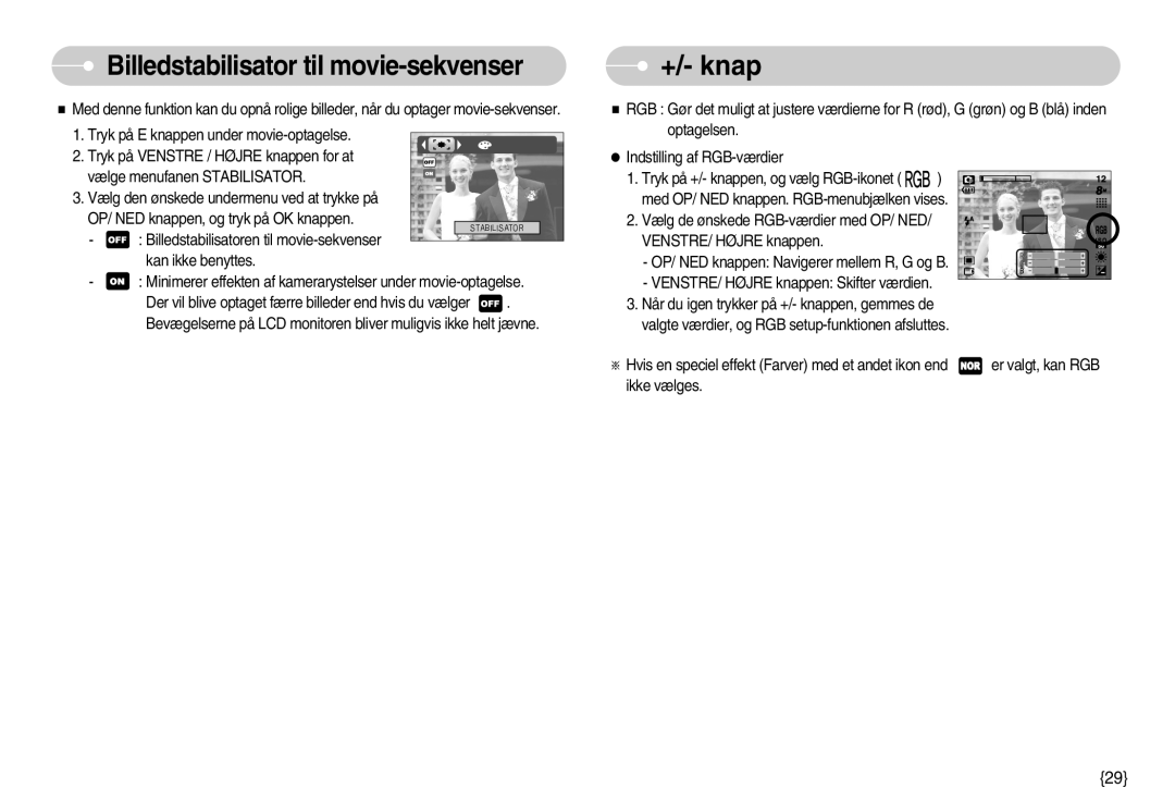 Samsung EC-S800ZBBA/E2 manual +/- knap, Billedstabilisator til movie-sekvenser 