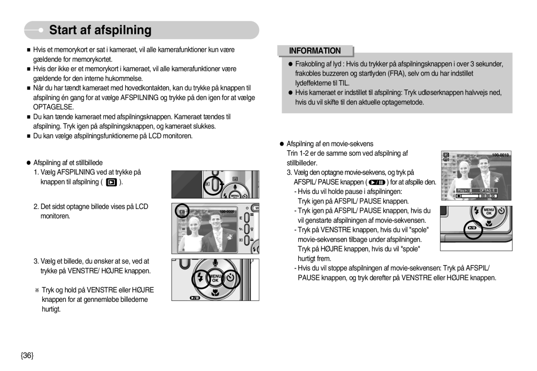 Samsung EC-S800ZBBA/E2 manual Start af afspilning, Optagelse 