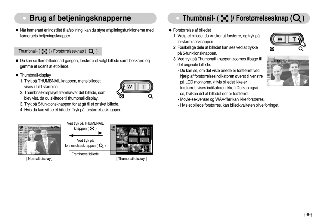 Samsung EC-S800ZBBA/E2 manual Thumbnail- / Forstørrelsesknap 