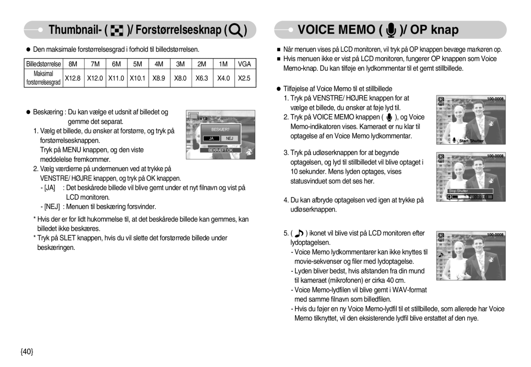 Samsung EC-S800ZBBA/E2 manual Voice Memo / OP knap, Vga 