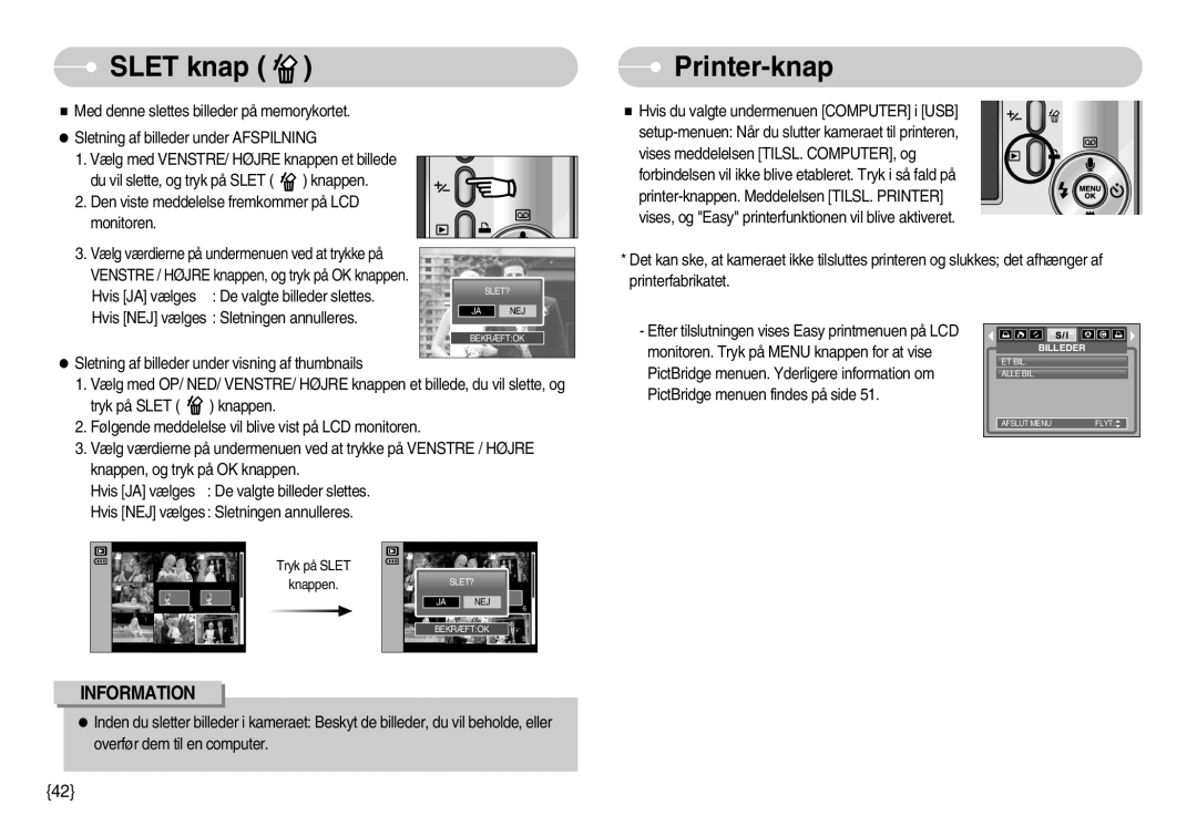 Samsung EC-S800ZBBA/E2 manual Slet knap, Printer-knap 