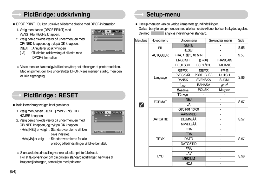 Samsung EC-S800ZBBA/E2 manual Setup-menu, PictBridge Reset 