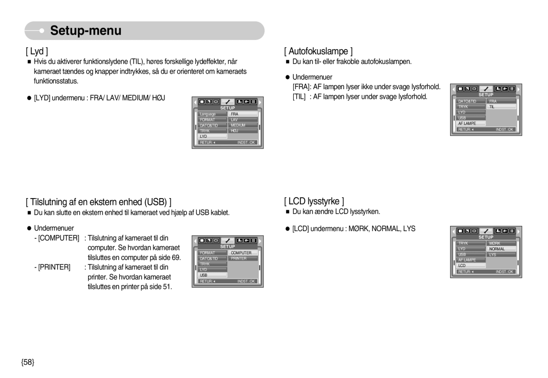 Samsung EC-S800ZBBA/E2 manual Tilslutning af en ekstern enhed USB 