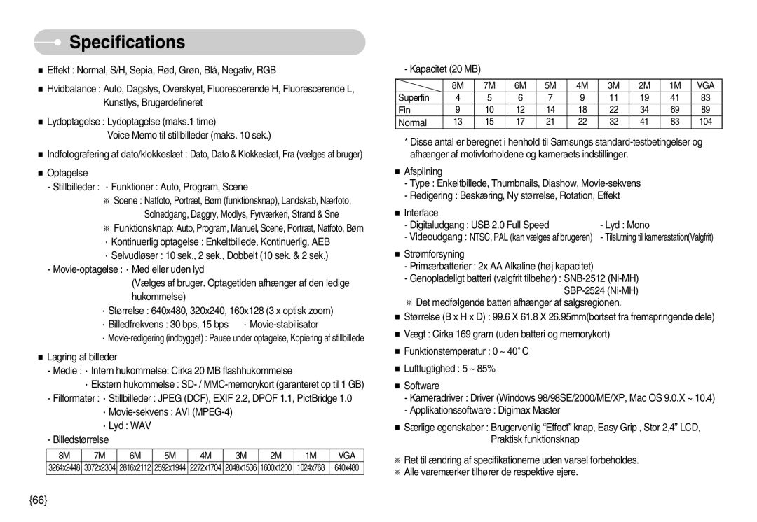 Samsung EC-S800ZBBA/E2 manual Specifications, Vga 