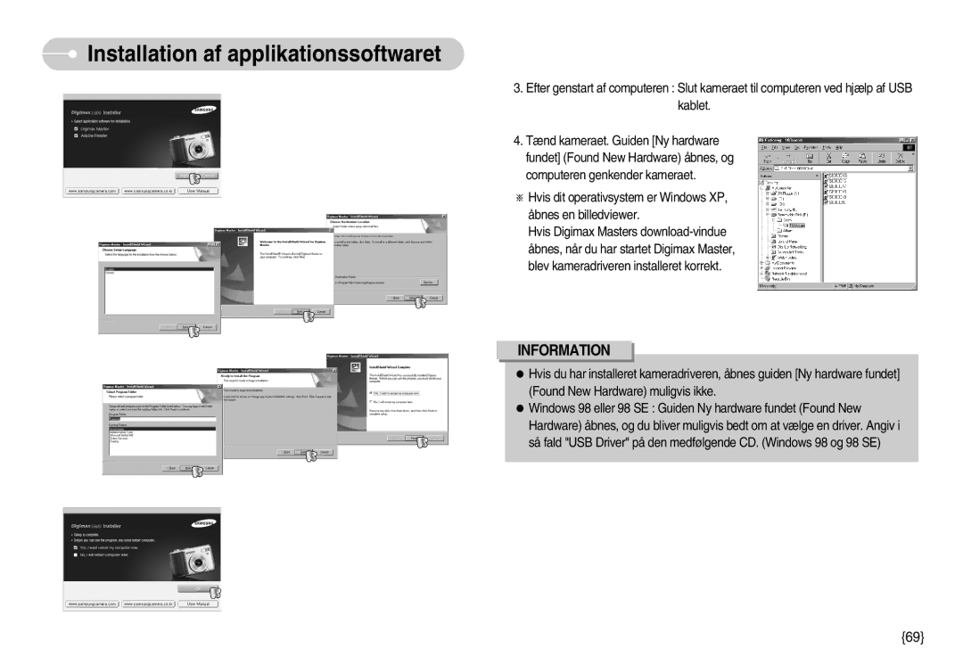 Samsung EC-S800ZBBA/E2 manual Installation af applikationssoftwaret 