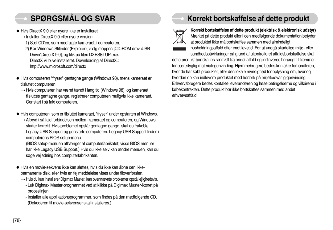 Samsung EC-S800ZBBA/E2 manual Korrekt bortskaffelse af dette produkt 