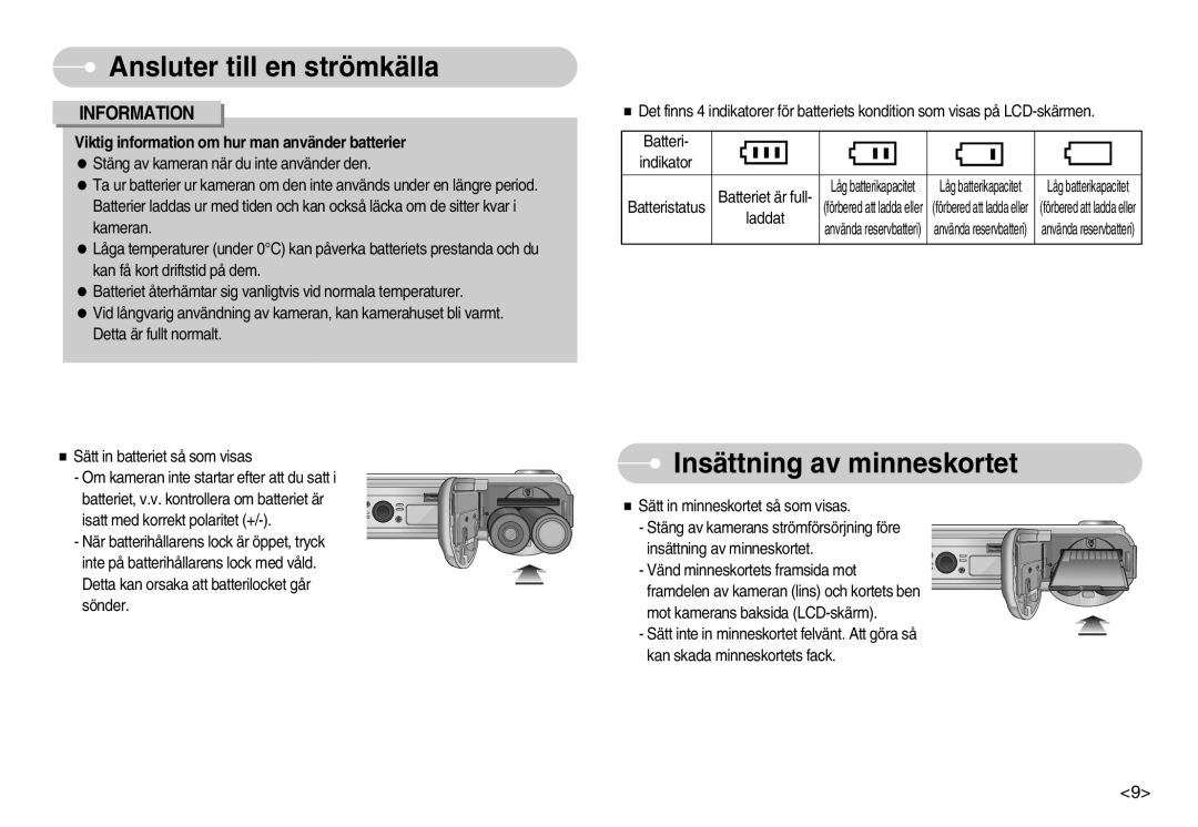 Samsung EC-S800ZBBA/E2 manual Insättning av minneskortet, Information 