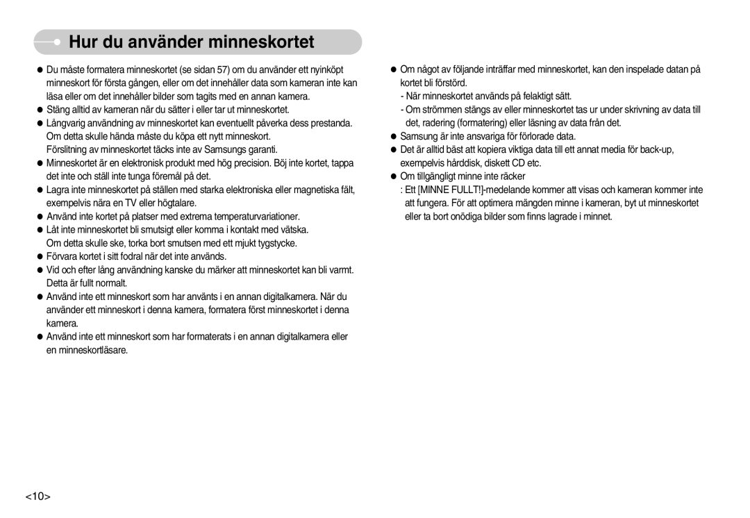 Samsung EC-S800ZBBA/E2 manual Hur du använder minneskortet 