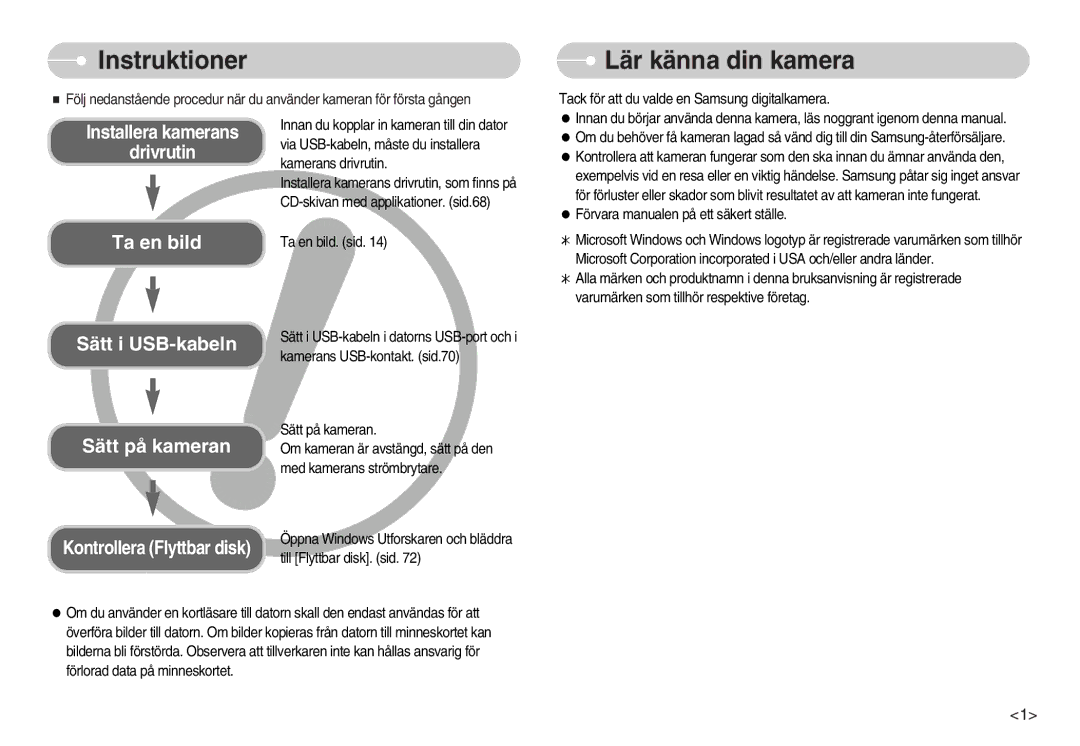 Samsung EC-S800ZBBA/E2 manual Instruktioner, Lär känna din kamera 