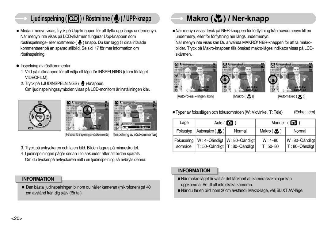 Samsung EC-S800ZBBA/E2 manual Makro / Ner-knapp, Videofilm 