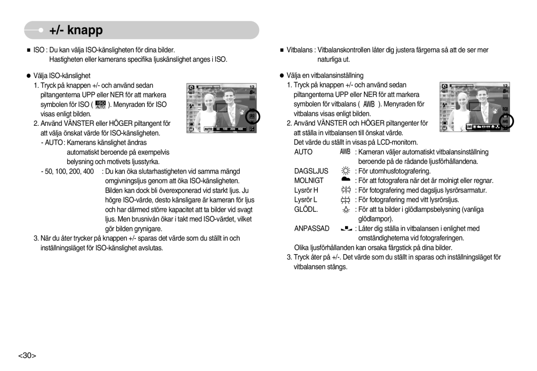 Samsung EC-S800ZBBA/E2 manual Dagsljus, Molnigt, Glödl, Anpassad 