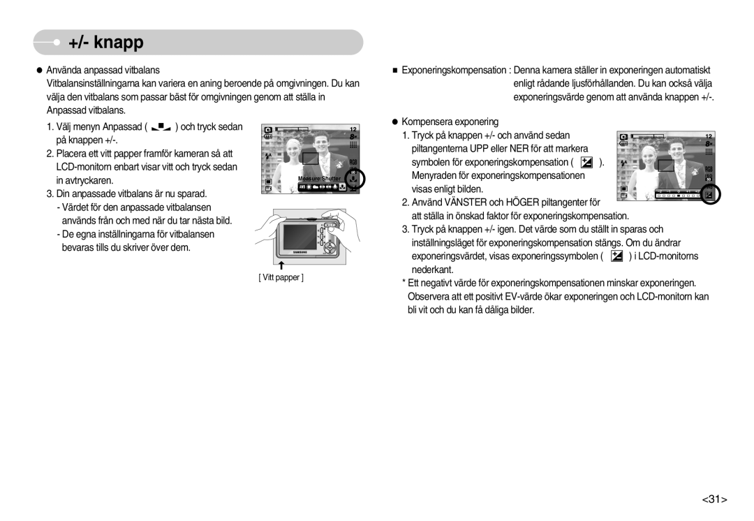 Samsung EC-S800ZBBA/E2 manual Vitt papper 