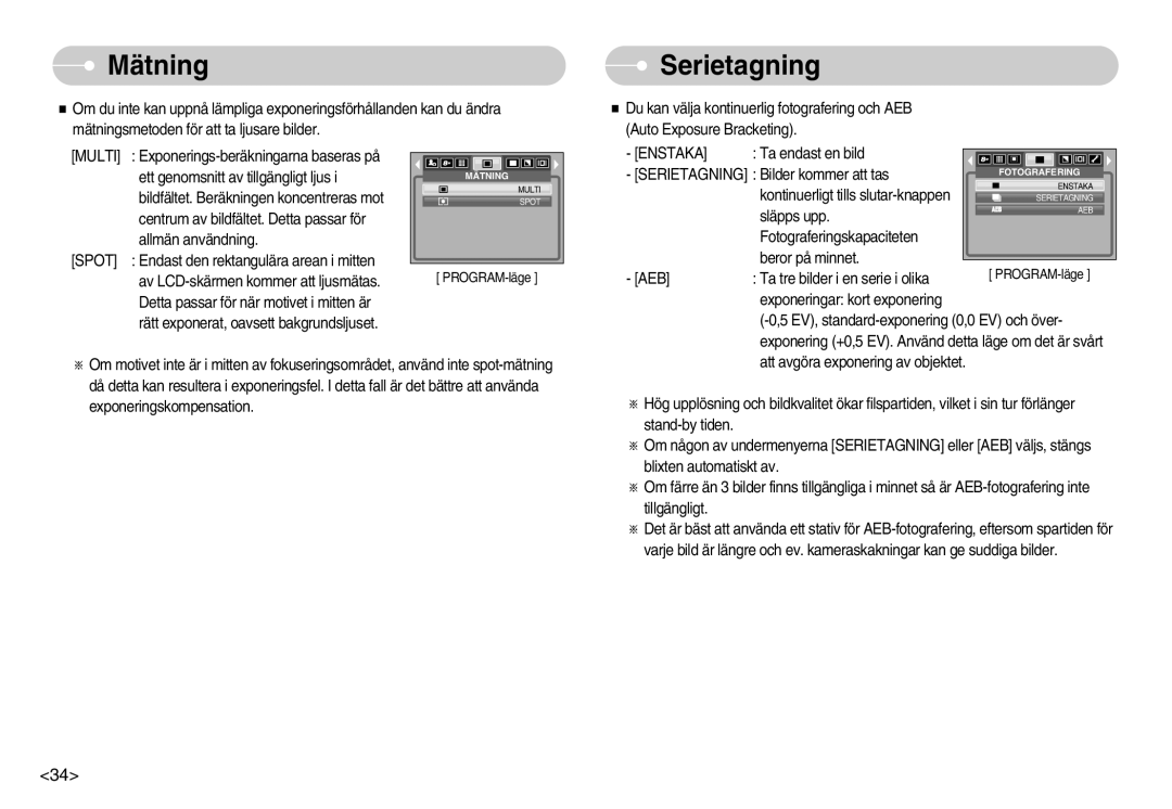 Samsung EC-S800ZBBA/E2 manual Mätning, Serietagning 