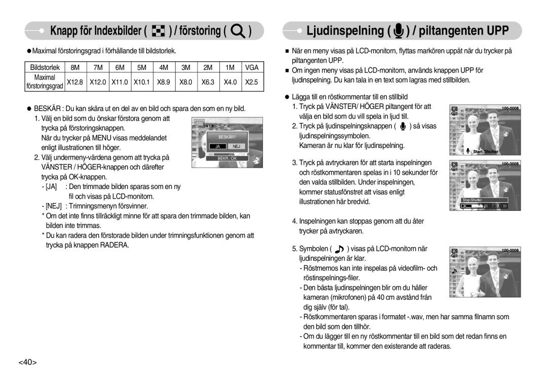 Samsung EC-S800ZBBA/E2 manual Ljudinspelning / piltangenten UPP 