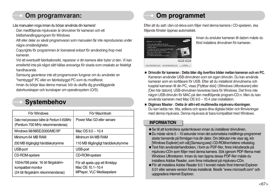 Samsung EC-S800ZBBA/E2 manual Om programvaran, Systembehov, Om programmet 