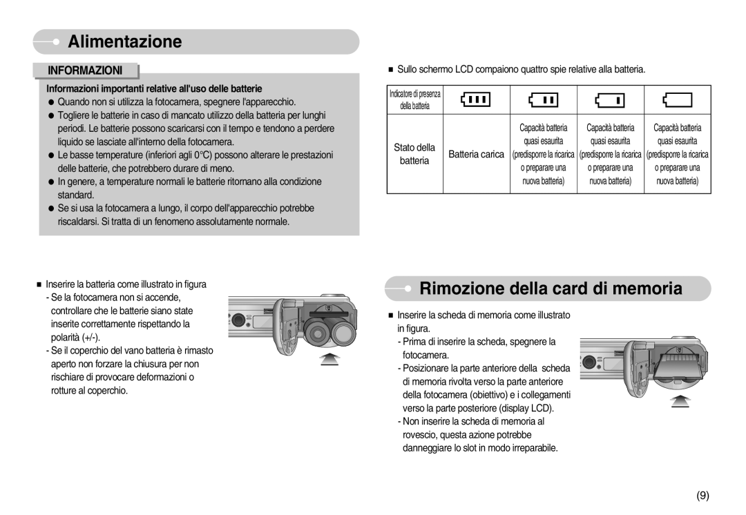 Samsung EC-S800ZSBA/E1, EC-S800ZBBA/E1 manual Rimozione della card di memoria, Informazioni 