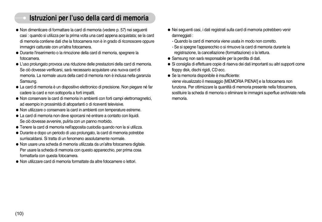 Samsung EC-S800ZBBA/E1, EC-S800ZSBA/E1 manual Istruzioni per l’uso della card di memoria 