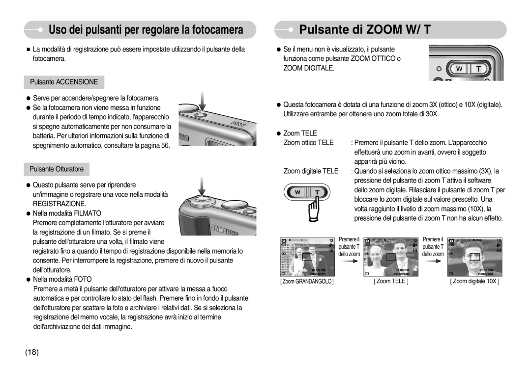 Samsung EC-S800ZBBA/E1, EC-S800ZSBA/E1 manual Pulsante di Zoom W/ T, Zoom Digitale 